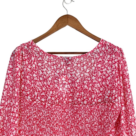 Torrid Babydoll Chiffon Smocked Peplum Ditsy Floral Pink Blouse Top Size 2X - Picture 5 of 8